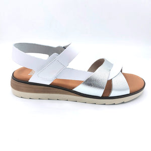 Pavana VENTURA bianco sandalo donna basso in pelle con dettagli color argento e sottopiede imbottito in tessuto traspirante