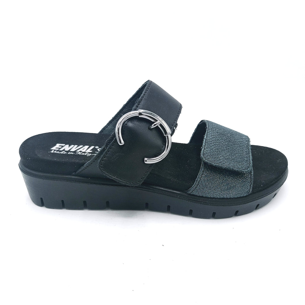 Eval 7790100 nero ciabatta in pelle con doppia fascia con chiusura con velcro