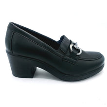 Carica l'immagine nel visualizzatore di Gallery, Enval 2259733 nero mocassino donna in pelle con soletta estraibile in memory foam e morsetto decorativo frantale
