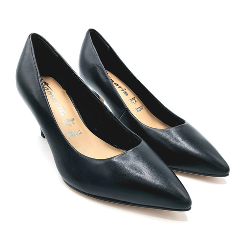 Tamaris 1-22434-41 nero décolleté in pelle nero con tacco di 7 cm e punta sfilata