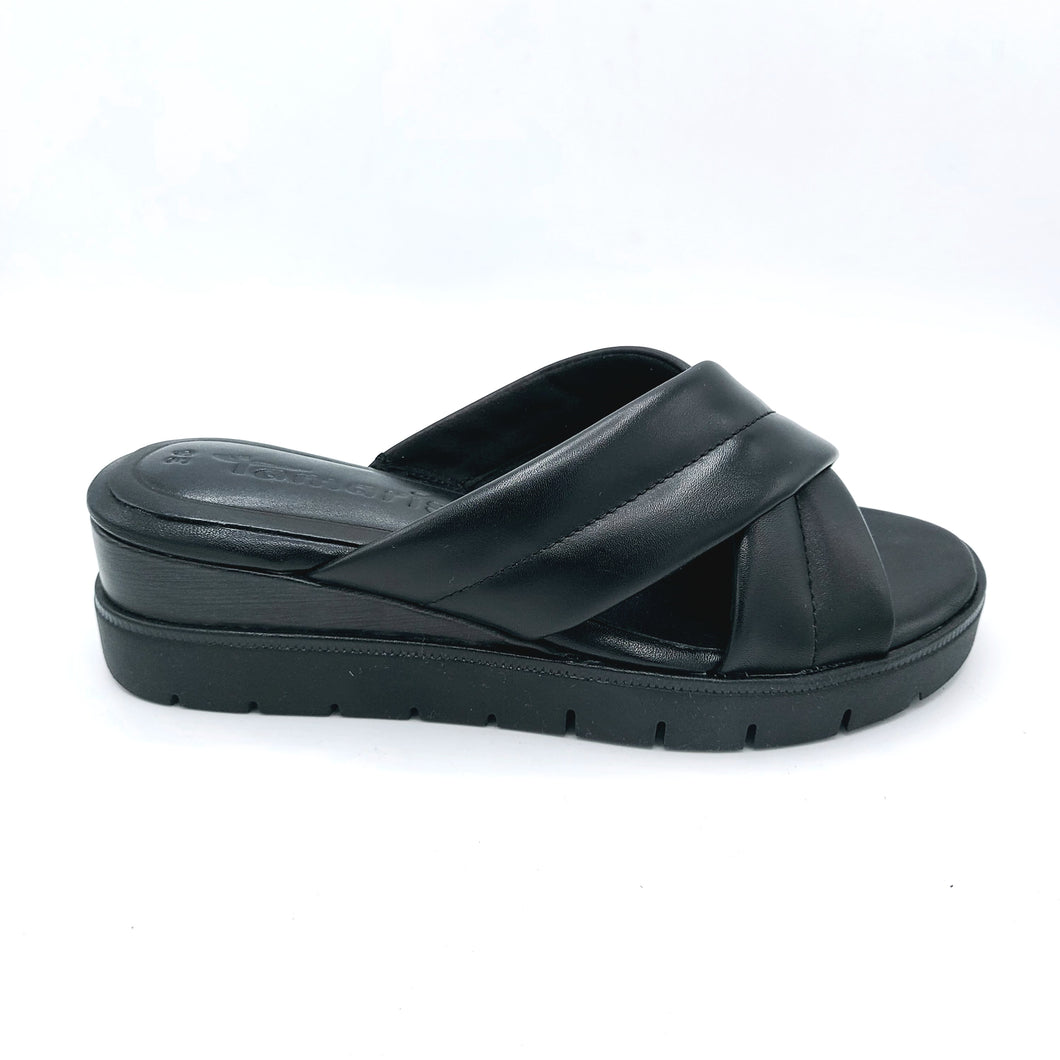 Tamaris 127233-44 nero ciabatta incrociata in pelle con sottopiede imbottito
