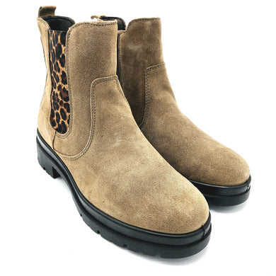 Enval 8752722 fango stivaletto modello bikers donna in pelle scamosciata con elastico maculato e chiusura con zip