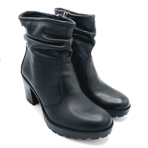 Igi&co 8661400 nero stivaletto donna in pelle con gambale arricciato e cerniera interna