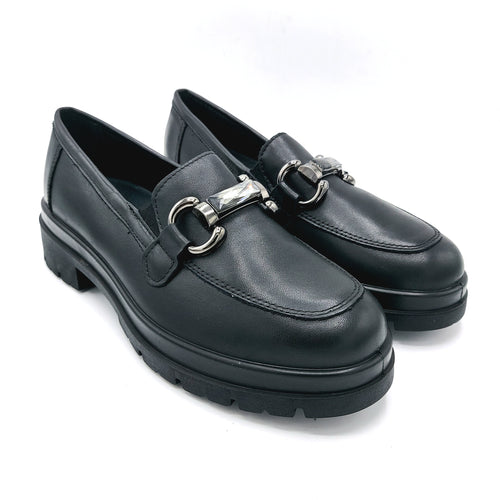 Enval 8752400 nero mocassino donna in pelle con dettaglio decorativo frontale