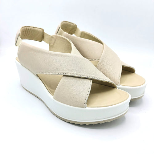 Igi&co 7665711 panna sandalo incrociato in pelle con fasce larghe e zeppa di 6 cm