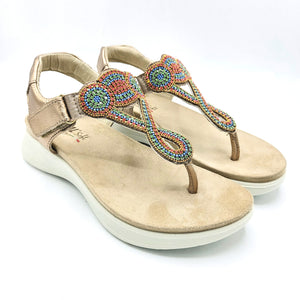 Enval 7786633 champagne infradito in pelle decorato con strass e coralli con chiusura con velcro
