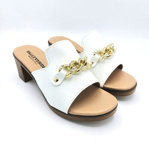 Valleverde 55450 bianco ciabatta con tacco 6 cm e catena decorativa frontale