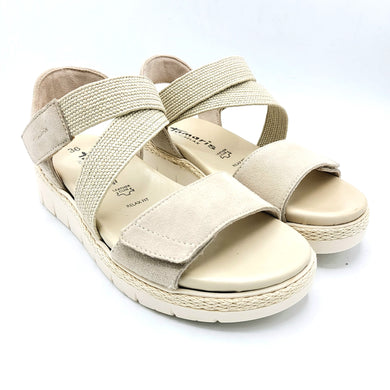 Tamaris 1-28241-24 beige sandalo in camoscio con chiusura con doppio velcro e plantare estraibile