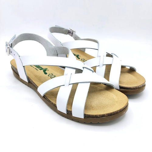Bionatura 34A2168 bianco sandalo basso in pelle con fasce incrociate e sottopiede imbottito