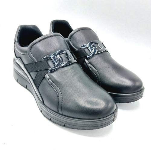 Enval 8778000 nero mocassino donna in pelle con decorazione frontale e soletta estraibile in memory foam