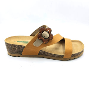 Bionatura 12A2038 ocra ciabatta bassa in pelle con fibbia regolabile e sottopiede imbottito
