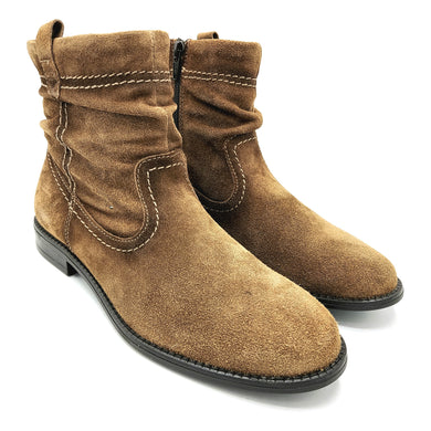 Tamaris 1-25305-45 marrone stivaletto basso in pelle scamosciata con gambale arricciato e chiusura a cerniera