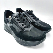 Carica l&#39;immagine nel visualizzatore di Gallery, Enval 8780600 nero sneakers donna in pelle scamosciata e tessuto con chiusura a cerniera e lacci
