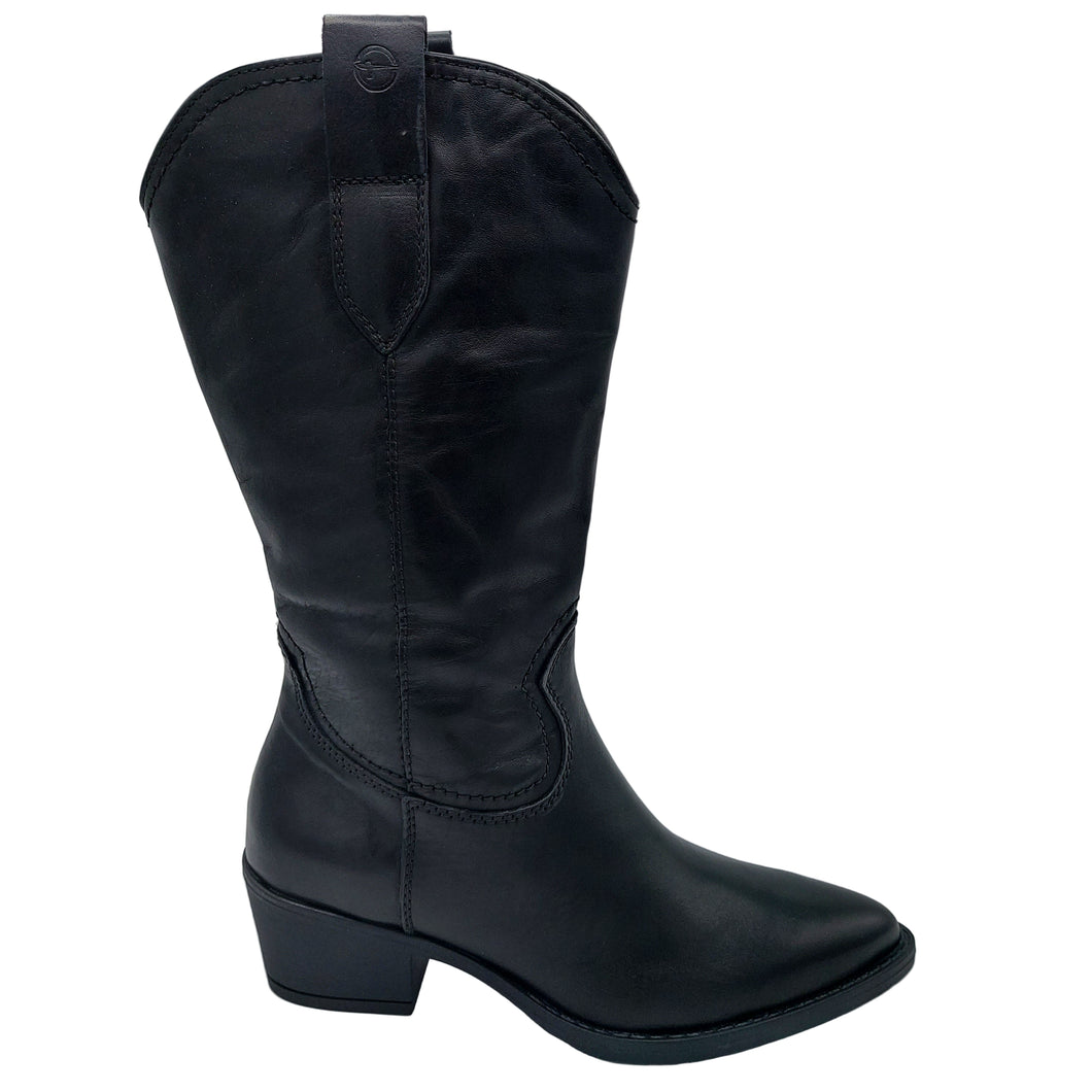 Tamaris 1-25701-42 nero stivale texano in pelle con chiusura a mezza cerniera