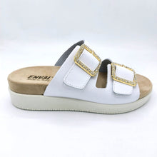 Carica l'immagine nel visualizzatore di Gallery, Enval 1288111 bianco ciabatta in pelle con doppia fibbia decorate da strass regolabile.
