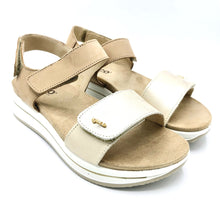 Carica l'immagine nel visualizzatore di Gallery, Igi&amp;co 1174833 platino e beige sandalo comodo in pelle con tripla fascia regolabile con chiusura con velcro
