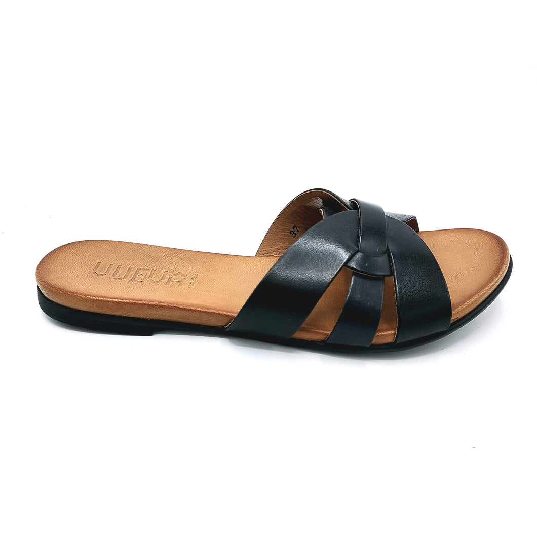 Vueva WD133R03 nero ciabattina piatta in pelle con suola in gomma