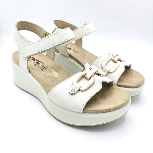 Enval 7792122 bianco sandalo in pelle con braccialetto con chiusura a strappo e accessorio decorativo frontale
