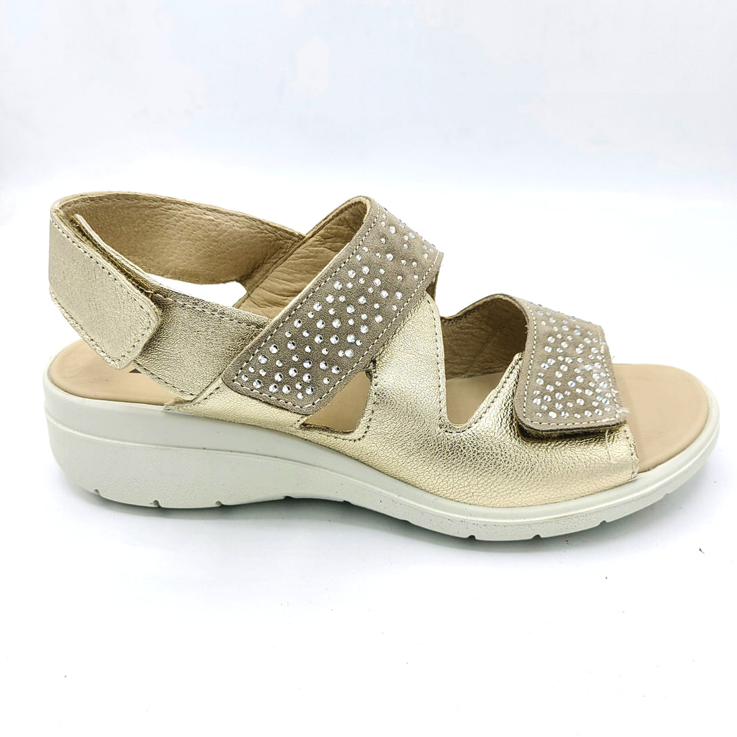 Enval 7776822 platino sandalo donna linea comoda in pelle e pelle scamosciata con strass decorativi