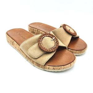 Tamaris 1-27123-44 beige ciabatta in camoscio con fibbia decorativa e chiusura a strappo