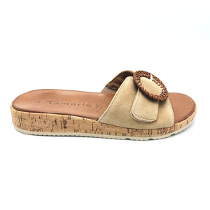 Tamaris 1-27123-44 beige ciabatta in camoscio con fibbia decorativa e chiusura a strappo