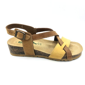 Bionatura 12A826 M2311 giallo cuoio sandalo incrociato in nabuk con sottopiede imbottito e una suola anatomica