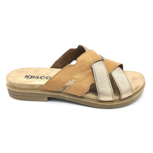 Carica l'immagine nel visualizzatore di Gallery, Igico 7667811 biscotto e bronzo ciabatta donna con fasce incrociate in pelle e suola gomma flessibile
