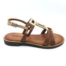 Carica l'immagine nel visualizzatore di Gallery, Vueva WD425R33 cuoio beige e platino sandalo basso in pelle con sottopiede imbottito 
