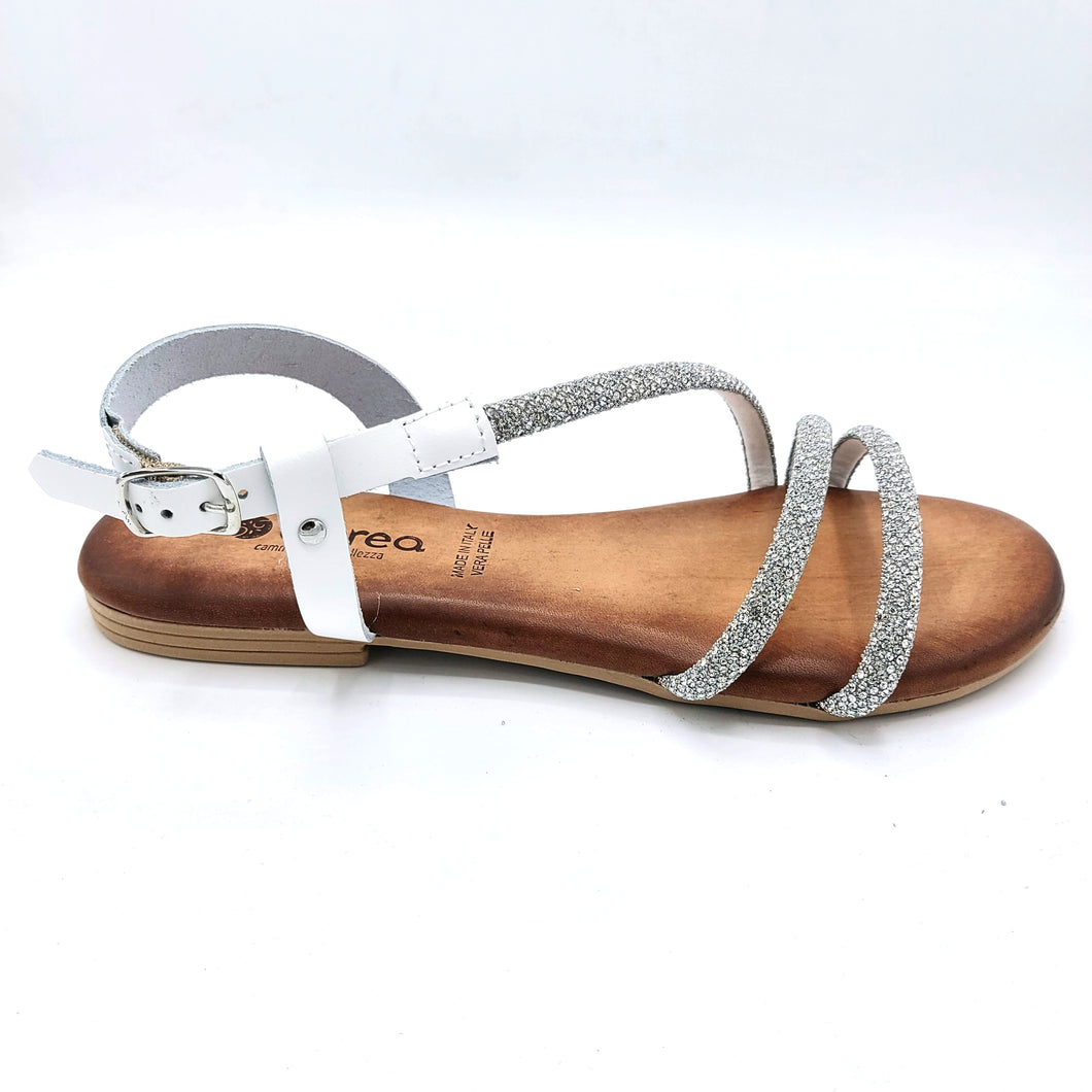 Dorea Mh413 banco sandalo basso in pelle con frasce di strass e cinturino posteriore
