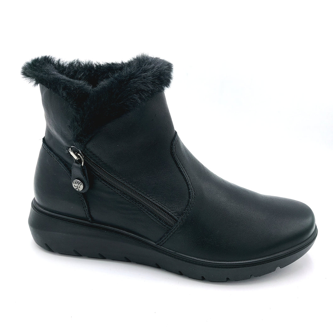 Enval 8773700 nero stivaletto linea comoda in pelle con fodera in pelliccia ecologica e soletta estraibile in memory foam