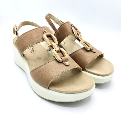 Enval 7792211 corda sandalo in pelle con catena decorativa in tinta e zeppa comoda di 6 cm
