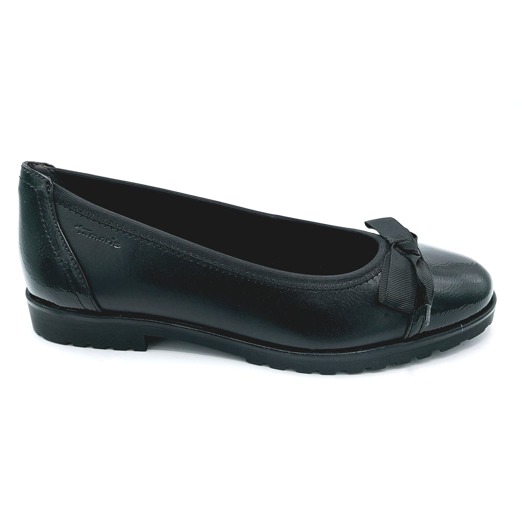 Tamaris 1-22126-43 nero ballerina in pelle e vernice con fiocchetto in tessuto decorativo