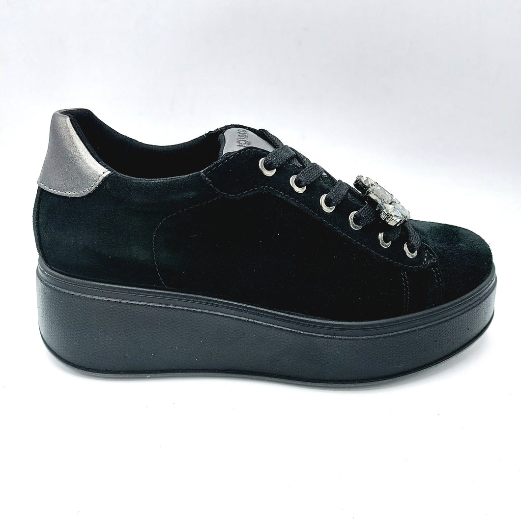 Igi&co 8671255 nero sneakers donna in pelle scamosciata con decorazione removibile di strass