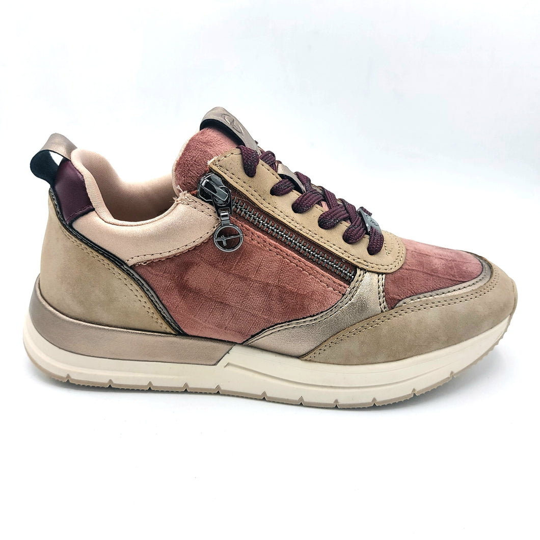 Tamaris 1-23732-41 rosa antico sneakers vegana stringata con zip in velluto e simil vamoscio