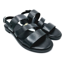 Carica l'immagine nel visualizzatore di Gallery, Vueva WD425R03 nero sandalo basso in pelle con tripla fascia centrale e cinturino posteriore
