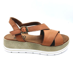 Bueno WE3402 cuoio sandalo in pelle con zeppa di 4,5 cm con chiusura con fibbia