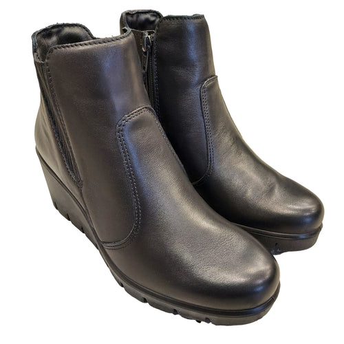 Enval 8769500 nero tronchetto in pelle con zeppa in gomma flessibile di 8 cm e chiusura con cerniera