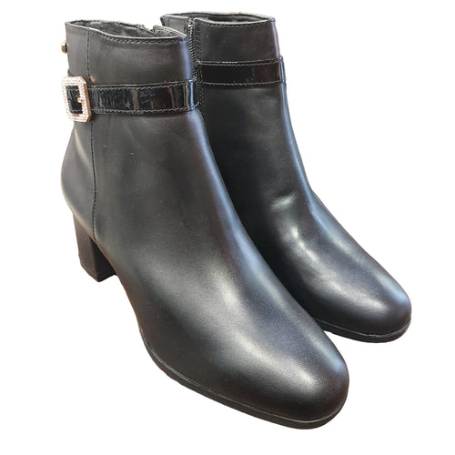 Valleverde 36565 nero stivaletto in pelle morbida con fibbia decorativa di strass