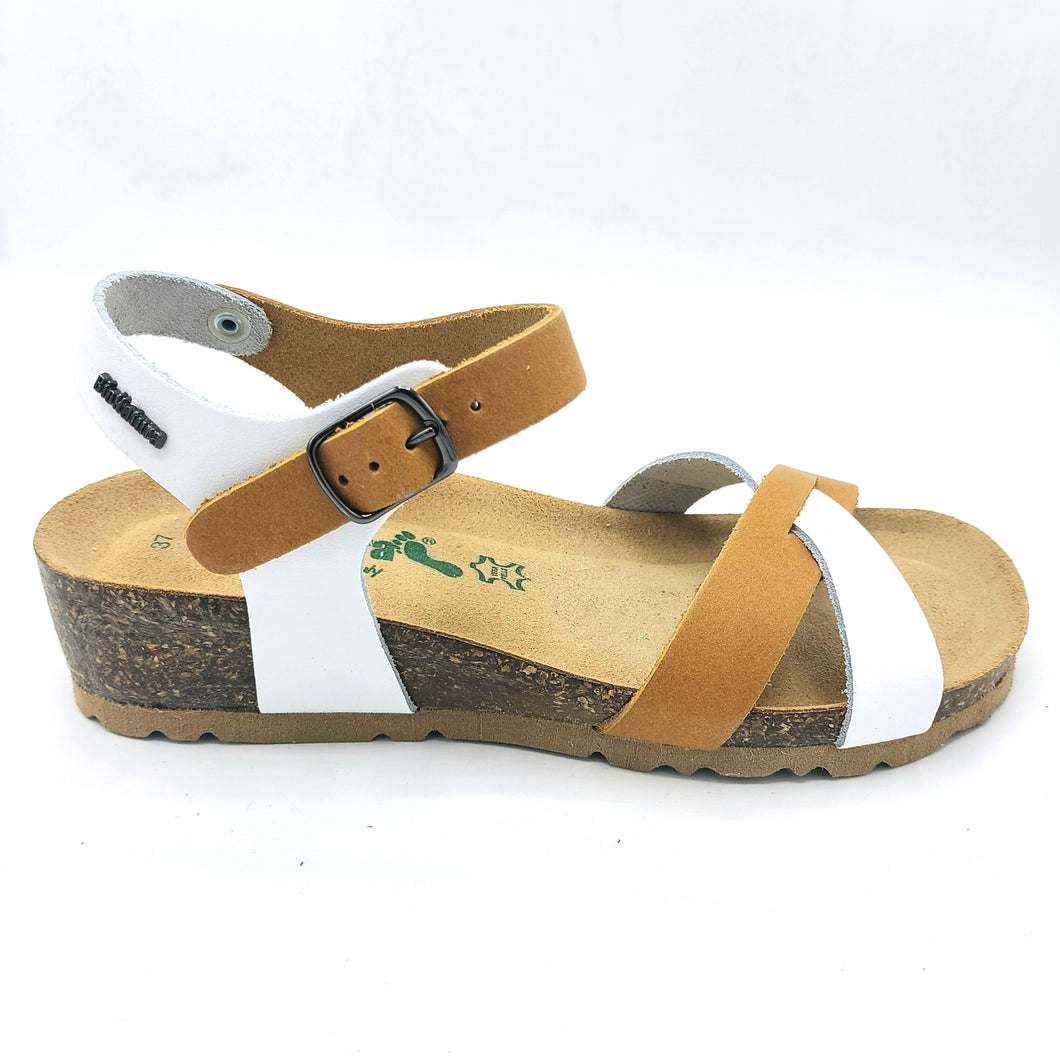 Bionatura 12FREGENE bianco giallo sandalo in pelle con braccialetto e sottopiede imbottito
