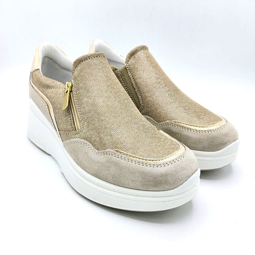 Igieco 7653100 beige sneakers donna con chiusura a zip e zeppa di 5 cm