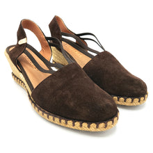 Carica l'immagine nel visualizzatore di Gallery, Verbenas MAIKA marrone espadrillas in pelle scamosciata con elastici e zeppa in corda di 6 cm

