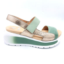 Carica l'immagine nel visualizzatore di Gallery, Callaghan 35204 salvia sandali in pelle e pelle scamosciata con fondo con sistema adaptaction e chiusura a braccialetto con velcro
