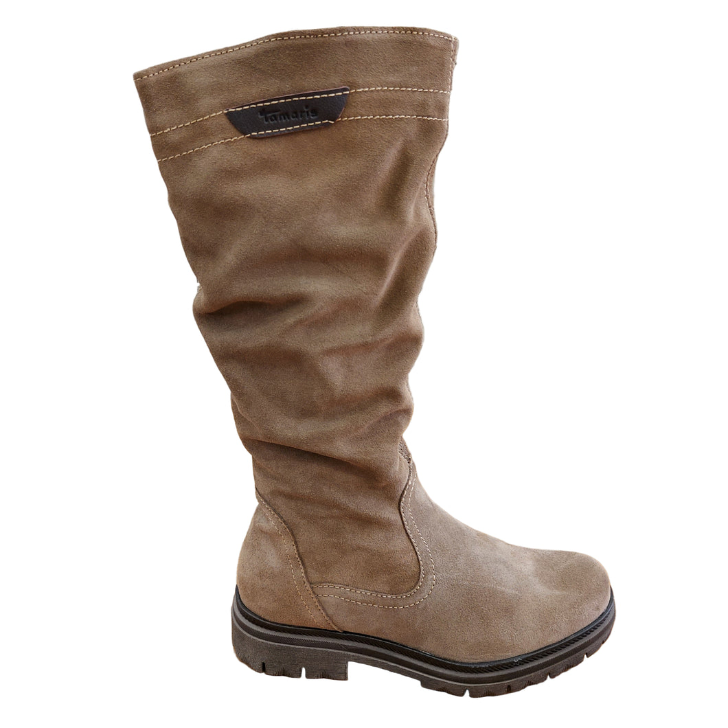 Tamaris 1-25606-45 marrone stivale basso in pelle scamosciata con gambale arricciato