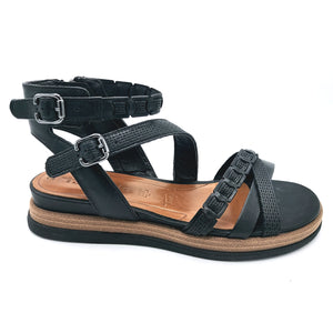Tamaris 1-28210-44 cognac sandalo basso modello gladiatore in pelle con chiusura a zip e fasce con fibbie regolabili