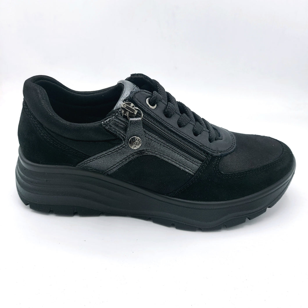 Enval 8780600 nero sneakers donna in pelle scamosciata e tessuto con chiusura a cerniera e lacci