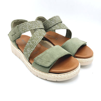 Tamaris 1-28241-24 verde sandalo in camoscio con chiusura con doppio velcro e plantare estraibile