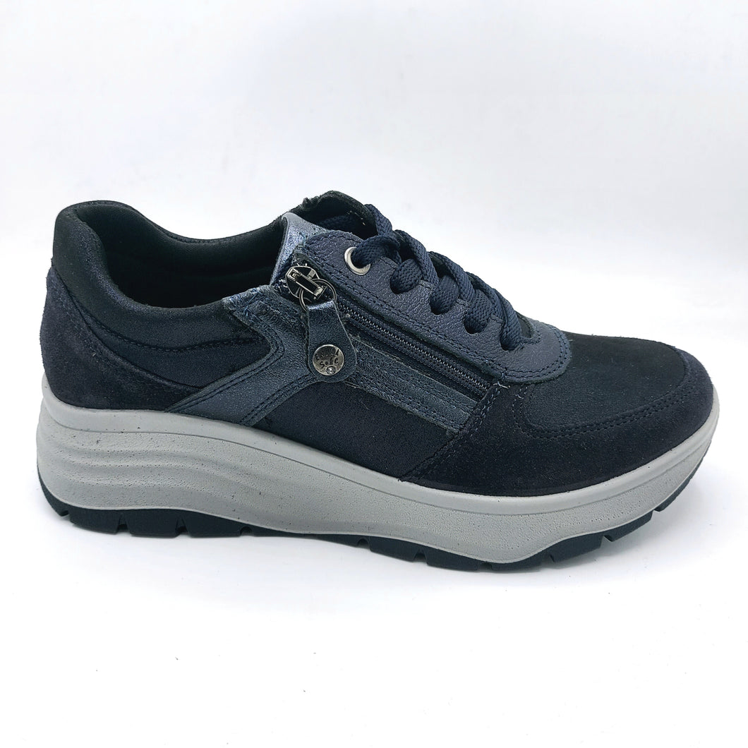Enval 8780611 blu sneakers donna in pelle scamosciata e tessuto con chiusura a cerniera e lacci