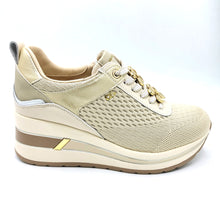 Carica l'immagine nel visualizzatore di Gallery, Donna serena 2L6037DM beige platino sneakers in tessuto con lacci e cerniera e dettagli decorativi removibili

