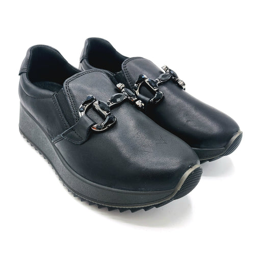 Enval 8779111 nero mocassino nero in pelle con morsetto decorativo e soletta estraibile in memory foam