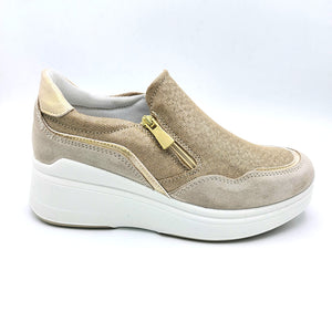 Igieco 7653100 beige sneakers donna con chiusura a zip e zeppa di 5 cm